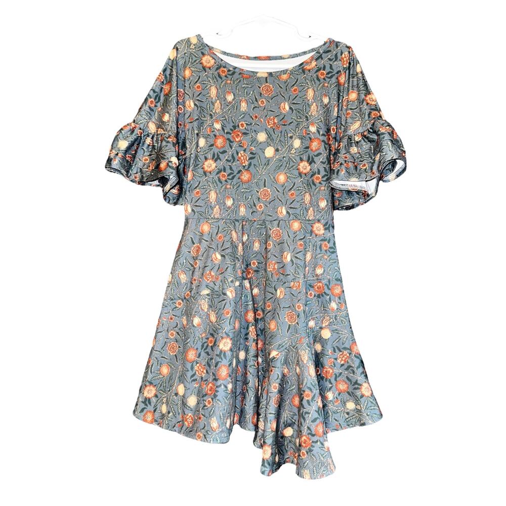 Mia Joy Asymmetrical Ruffle Dress Girls Sz 5 Floral Blue Party Boho Muted Girly